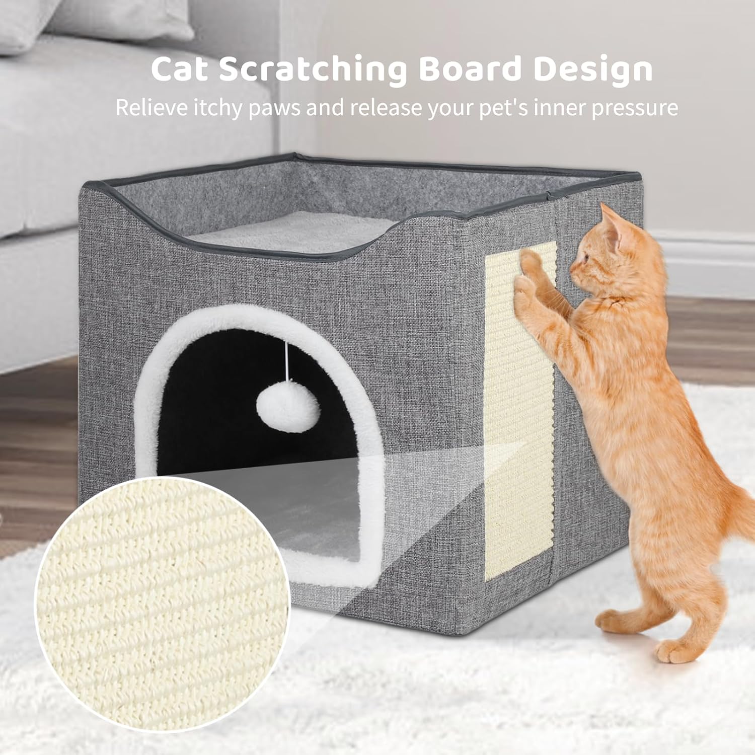 Foldable Cat House with Scratching Board - Large Cat Cave