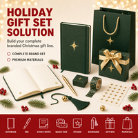 Carnet personnalisé en tissu vert or avec motif étoile forestière A5, 80 feuilles, cadeau d'entreprise pour Noël