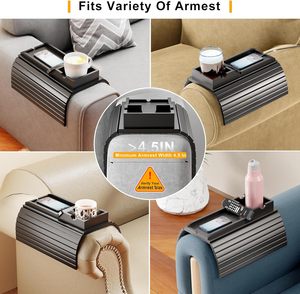 <span class=keywords><strong>Mesa</strong></span> Auxiliar Plegable Antideslizante Desmontable Negra 2 en 1 para Sofá, Bandeja para Brazo de Sofá con Portavasos para Bebidas, Control Remoto de TV y Bandejas de Almacenamiento para Aperitivos - Product Image 4