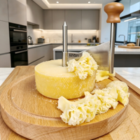 Trancheuse à fromage rotative à 360 degrés en bois de hêtre réglable manuellement, lame en acier inoxydable, marque JUNQIN AM-0510