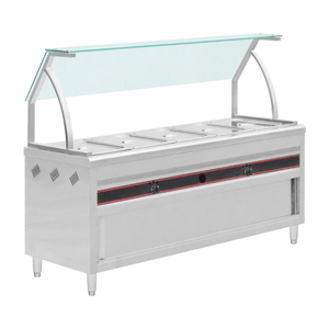 Équipement pour aliments chauds pour cuisine de restaurant Bain-marie à gaz autoportant à 4 casseroles avec récipients et protège-éternuements en verre - Product Image 5