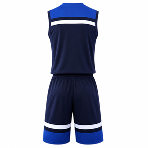 Conjunto de Uniforme de Baloncesto Unisex Azul Marino con Franjas Blancas, Jersey sin Mangas y Pantalones Cortos, Transpirable, Poliéster, Impresión Personalizada, Sin Costuras - Product Image 6