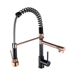 Robinet de cuisine moderne multifonction flexible <span class=keywords><strong>noir</strong></span> et or rose, robinet d'évier de cuisine extractible - Product Image 2