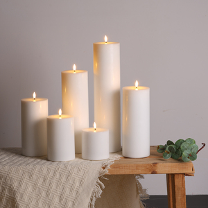 Set Lilin Parafin Matti Ukuran Berbeda Warna Putih Grosir Tiga Ukuran Berbeda 3 Lilin Pilar Bunga Besar dengan Vas LED - Product Image 3