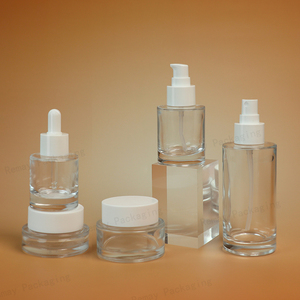 럭셔리 플랫 숄더 50g 30ml 50ml 유리 로션 항아리 세럼 펌프 병 실린더 화장품 용기 세트 스킨 케어 포장 - Product Image 1