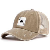 Casquette de baseball motif As de Pique, créative et amusante, délavée, avec ouverture pour queue de cheval, style frais pour hommes et femmes