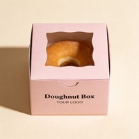 Boîte en papier personnalisée à faible MOQ, recyclable et économique, avec fenêtre, pour emballage de donuts, snacks, gâteaux, desserts, biscuits, chocolats