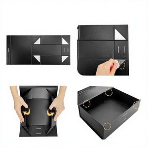 Boîte cadeau rigide magnétique de luxe noire en papier couché certifiée ISO9001, cartes de vœux personnalisées pour Noël et la fête des pères - Product Image 4