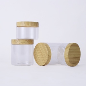 250g 8oz 500ml clear PET Plastic <b>Container</b> Food <b>Storage</b> Ice Cream Jar with Bamboo Wooden Lids - Product Image 3