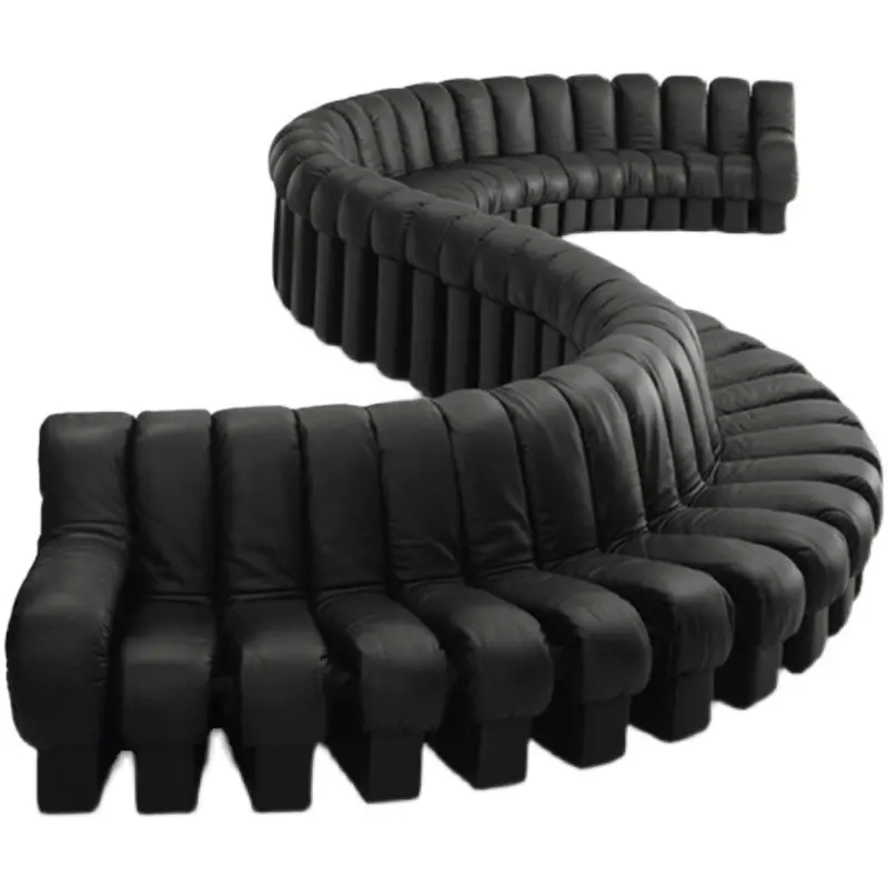 Set Sofa kustom Italia Mewah Unik De Sede DS 600 desain Modern Sofa ular hitam kulit melengkung Modular bagian Sofa