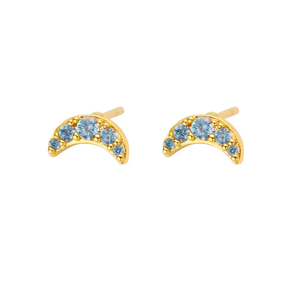 2022 Customizable jewelry fashion 18K gold plated blue moon colorful Cubic Zircon small earrings for Women
