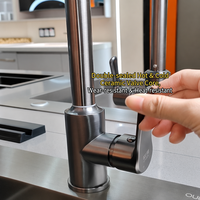 Robinet de cuisine classique en acier inoxydable poli, à montage sur plan, monocommande, rotation à 360 degrés, anti-éclaboussures, avec cartouche céramique