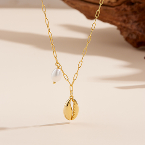 Peishang, joyería al por mayor, Plata de Ley 925 chapada en oro, collar con forma de concha de perla de agua dulce Natural de verano para mujer - Product Image 5