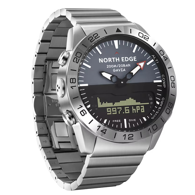 NORTH EDGE GAVIA Pilot Watch Luxury Stainless Steel Analog Digital Watches Outdoor Sports Business Casual Smart Watch