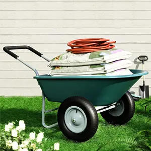 Gardening Tool Easy Assembly 14 Inch Pneumatic Tires 2 Wheel Wheelbarrow 330 Pounds Capacity Yard Cart With Padded Handlebar