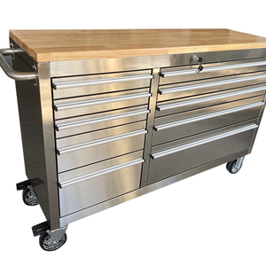 Coffre à outils professionnel à 10 tiroirs sur roulettes, établi mobile en acier inoxydable avec plateau en bois pour garage et atelier - Product Image 5