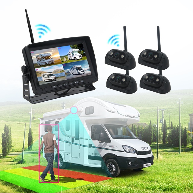 VD 1080P 145degree AHD AI BSD 4CH Wireless Security Camera System with Reverse & Front Cameras 7-Inch Monitor Night View for RV