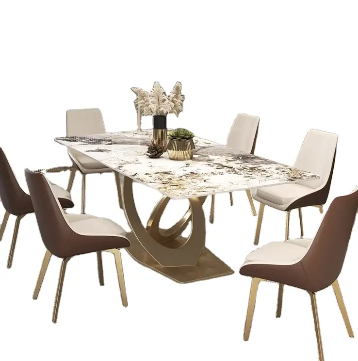 Mobiliário turco italiano simples, mesa de jantar e cadeiras ouro elegante conjunto de mesa de jantar de luxo design moderno