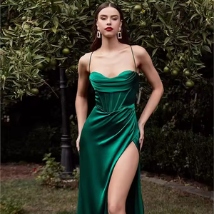 Abito da Sera Elegante da Donna <span class=keywords><strong>con</strong></span> <span class=keywords><strong>Spalline</strong></span> Sottili, Corsetto Cristallizzato, Spacco Alto in Raso, <span class=keywords><strong>Vestito</strong></span> Lungo Elegante <span class=keywords><strong>con</strong></span> Spacco - Product Image 1