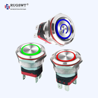 Interrupteur à bouton-poussoir industriel 25 mm, 10 A, courant élevé, LED rouge/vert/bleu, éclairage IP65, à enclenchement momentané/continu