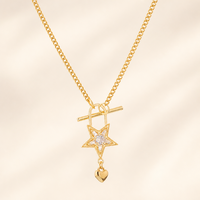 Collier avec pendentif en cristal, acier inoxydable, plaqué or 18 carats, étoile, cœur, fermoir OT, vintage, unisexe