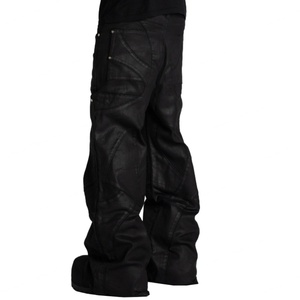 Pantalon cargo extra large en denim ciré 100 % coton, style streetwear, plusieurs poches cargo, jeans empilés pour homme - Product Image 3