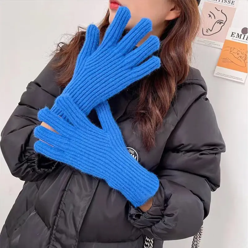 Mode imperméable tricoté long chaud plein doigt gants femmes hiver coton écran tactile acrylique gants et mitaines