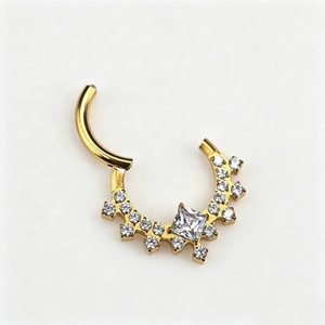 Boucles d'oreilles de cartilage en titane G23, 16G, avec diaphragme articulé, anneau segmenté, et <span class=keywords><strong>grappe</strong></span> de zircons carrés et circulaires, vente en gros - Product Image 4