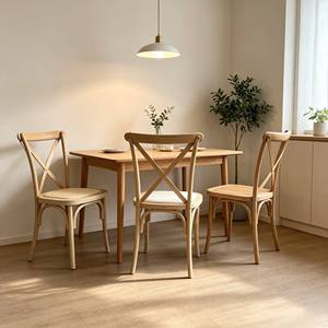 Light Natural Oak Color Plastic Cross Back <b>Dining</b> <b>Chair</b> <b>Stackable</b> X-Back <b>Chair</b> for Wedding Banquet Restaurant - Product Image 4