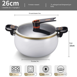 Casserole à micro-pression en céramique antiadhésive 8L, pot à soupe en émail, multifonction, cuisson rapide, compatible gaz et induction, blanc - Product Image 2