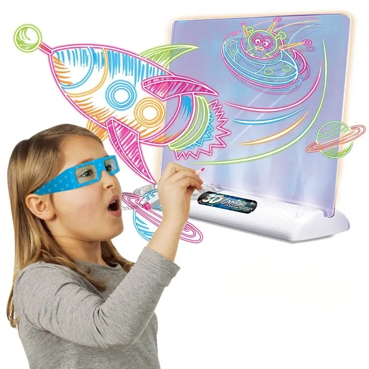 Groothandel Mini Lichtgevende Licht Led Tekening Speelgoed Plastic Schrijfbord 3d Magische Tekentafel Voor Kinderen