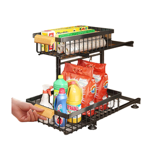Kitchen <b>Sink</b> <b>Storage</b> Rack Double Tier Folding Wall Mounted Durable Carbon Steel Modern Simple Design Multi-functional Sliding - Product Image 1