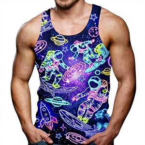 Six Trend Sports Débardeur pour homme style urbain, imprimé néon astronaute spatial, décontracté, respirant, tricoté, col rond, 100% Coton - Product Image 1