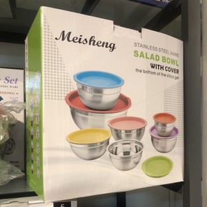 <span class=keywords><strong>Set</strong></span> di qualità Premium 7 pezzi in acciaio inossidabile ciotola per insalata con coperchio colorato in Silicone antiscivolo fondo per torte utensili - Product Image 2