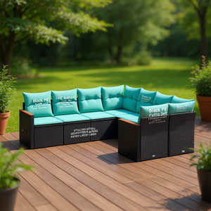 Set Divano da Esterno in Rattan PE Nero con Telaio in Acciaio Verniciato a Polvere, 7 Posti, Arredamento Contemporaneo con Cuscini - Product Image 2