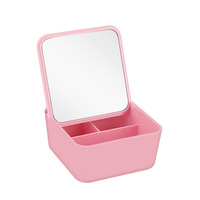 Boîte à maquillage portable pliable en plastique avec logo personnalisé, miroir de maquillage de voyage, boîte de rangement pour cosmétiques et bijoux personnalisée