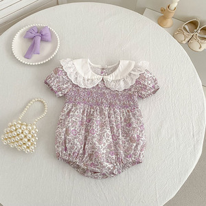 Set di Abiti e Tutine Floreali Viola Vintage Coreani Personalizzati OEM/ODM, Traspiranti in Cotone Organico per Bambine e Ragazze - Product Image 3