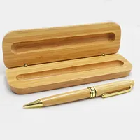 Logotipo personalizado gravado caneta esferográfica de bambu com caixa de bambu caixa de presente de luxo