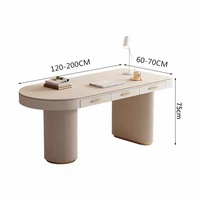 Bureau de direction de luxe minimaliste en pierre ovale avec tiroirs, base cannelée, 120-200 cm, pour bureau à domicile ou chambre moderne