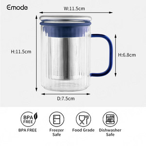 Vente en gros de tasses à thé en verre borosilicate vert personnalisées de 350 ml, infuseurs à thé en acier inoxydable, <span class=keywords><strong>tasse</strong></span> <span class=keywords><strong>avec</strong></span> couvercle, poignée colorée - Product Image 3