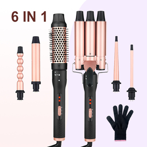 Ensemble de baguettes à friser 6 en 1 Interchangeable <span class=keywords><strong>3</strong></span> Barrel Crimper Brosse à lisser et bigoudi 2 en 1 Fers à friser - Product Image 1