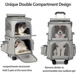 Free Sample Double Layer Cat Dog Carrying Bag Pet Trolley <b>Backpack</b> Portable Pet Rolling Carrier with <b>Wheels</b> Pets Travel Bags - Product Image 5