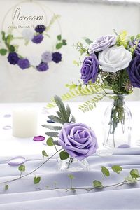 Flores Artificiales Estilo Europeo Floroom, 25 Piezas, Rosas de Espuma de Aspecto Real en Tonos Violeta y Morado Degradado, para Ramos de Boda DIY - Product Image 2