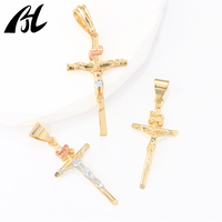 Collier à breloque en laiton plaqué or 14 carats bicolore, thème religieux, croix crucifix, petit pendentif avec strass en cristal, vente chaude