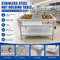 Station de maintien au chaud robuste en acier inoxydable pour bacs alimentaires, chauffe-plats multi-bacs avec étagère de rangement inférieure, facile à nettoyer et hygiénique