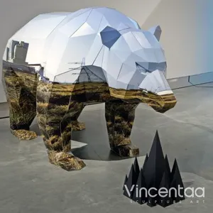 Vincentaa现代户外动物雕塑不锈钢大熊雕塑镜面抛光