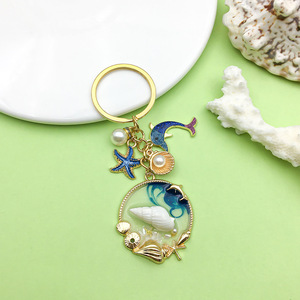 Blue Oil Drip Alloy Ocean Series <b>Keychain</b> Round Zinc Alloy Jewelry Accessory For Creative DIY Gifts - Product Image 4