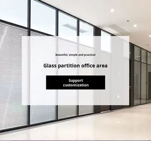 Cloison <span class=keywords><strong>de</strong></span> bureau moderne en verre trempé simple vitrage avec cadre en aluminium, insonorisante, ignifuge, mobile et autoportante - Product Image 6