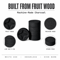Briquettes de charbon de bois rondes de 35 mm en bois de fruit, blocs de charbon de chicha gaufrés, sans fumée, à combustion rapide pour chicha et barbecue