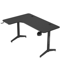 Bureau de jeu en forme de L Wquantum en métal et mélamine avec porte-gobelet et crochet pour casque, idéal pour le bureau et la chambre